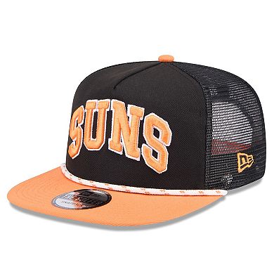 Men's New Era Black/Orange Phoenix Suns Throwback Team Arch Golfer Snapback Hat