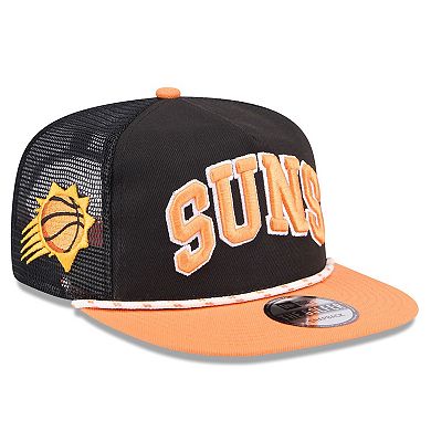 Men's New Era Black/Orange Phoenix Suns Throwback Team Arch Golfer Snapback Hat