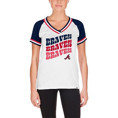 Women's New Era White Atlanta Braves Jersey Double Binding V-Neck T-Shirt