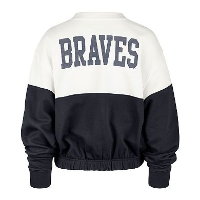 Women's '47 White/Navy Atlanta Braves Take Two Bonita Pullover Sweatshirt