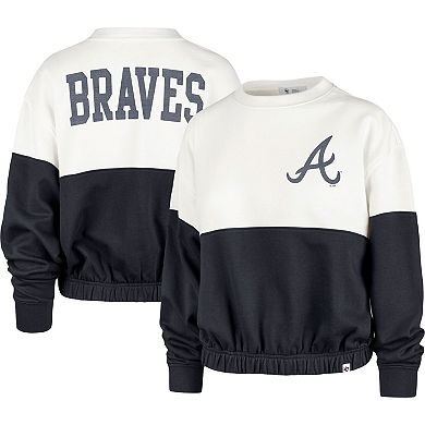 Women's '47 White/Navy Atlanta Braves Take Two Bonita Pullover Sweatshirt