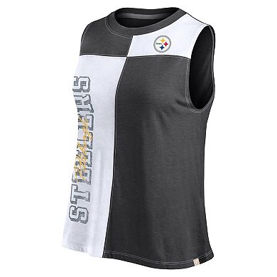 Women's Fanatics Black/White Pittsburgh Steelers Script Color Block Tank Top