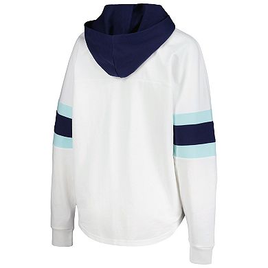 Women's G-III 4Her by Carl Banks White/Deep Sea Blue Seattle Kraken Goal Zone Long Sleeve Lace-Up Hoodie T-Shirt
