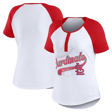 Women's WEAR by Erin Andrews White/Red St. Louis Cardinals Henley Raglan T-Shirt