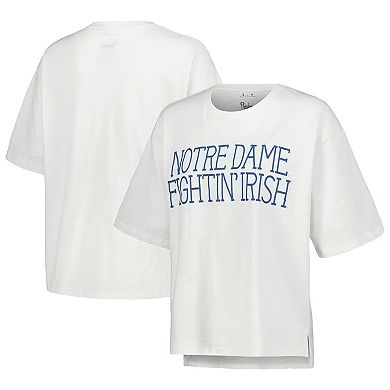 Women's Pressbox White Notre Dame Fighting Irish Motley Crew Chain Stitch Slub Waist Length Boxy T-Shirt
