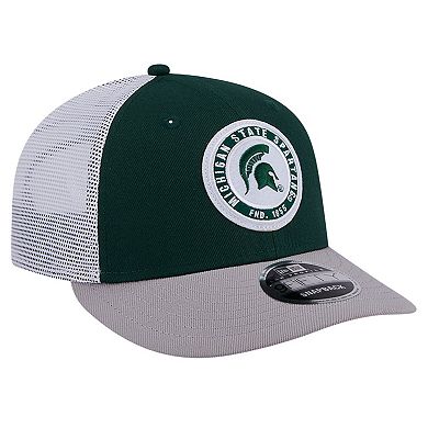 Men's New Era Green Michigan State Spartans Throwback Circle Patch 9FIFTY Trucker Snapback Hat