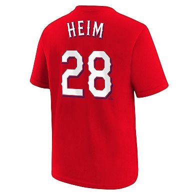 Youth Nike Jonah Heim Red Texas Rangers Name & Number T-Shirt