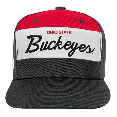 Youth Mitchell & Ness White/Black Ohio State Buckeyes Retro Sport Color Block Script Snapback Hat