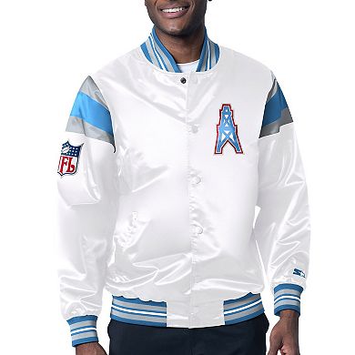 Men's Starter White/Light Blue Houston Oilers Vintage Satin Full-Snap Varsity Jacket