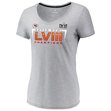 Women's Fanatics Branded  Gray Kansas City Chiefs Super Bowl LVIII Champions Counting Points V-Neck T-Shirt