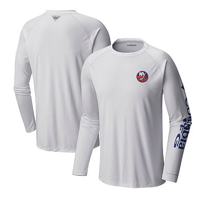 Men's  Columbia White New York Islanders Terminal Tackle Omni-Shade Raglan Long Sleeve T-Shirt