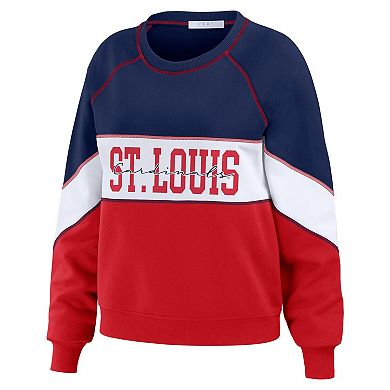 Women's WEAR by Erin Andrews Navy/Red St. Louis Cardinals Color Block Crewneck Pullover Sweatshirt