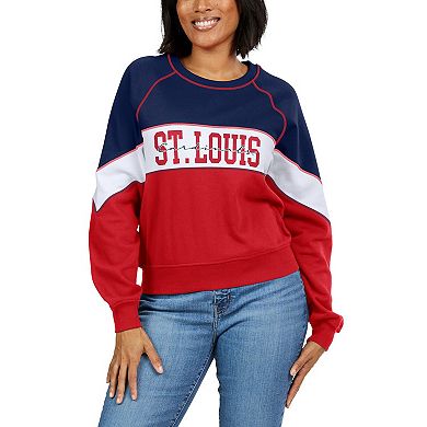 Women's WEAR by Erin Andrews Navy/Red St. Louis Cardinals Color Block Crewneck Pullover Sweatshirt