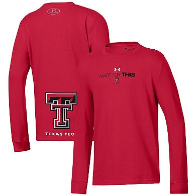 Youth Under Armour  Red Texas Tech Red Raiders 2024 On-Court Bench Unity Performance Long Sleeve T-Shirt