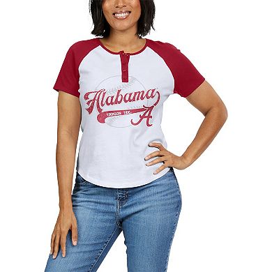 Women's WEAR by Erin Andrews White Alabama Crimson Tide Baseball Logo Raglan Henley T-Shirt
