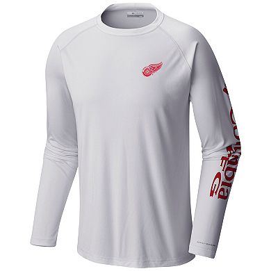 Men's  Columbia White Detroit Red Wings Terminal Tackle Omni-Shade Raglan Long Sleeve T-Shirt