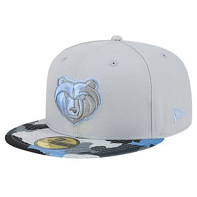 Men's New Era Gray Memphis Grizzlies Active Color Camo Visor 59FIFTY Fitted Hat