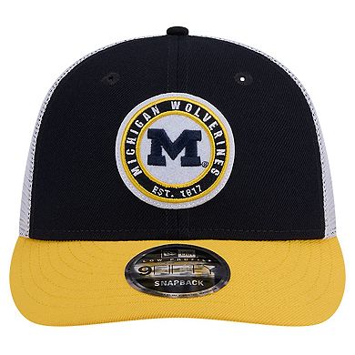 Men's New Era Navy Michigan Wolverines Throwback Circle Patch 9FIFTY Trucker Snapback Hat