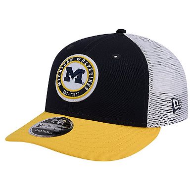 Men's New Era Navy Michigan Wolverines Throwback Circle Patch 9FIFTY Trucker Snapback Hat