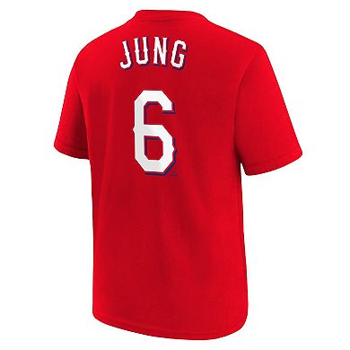Youth Nike Josh Jung Red Texas Rangers Name & Number T-Shirt