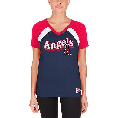 Women's New Era Navy Los Angeles Angels Heathered Raglan V-Neck T-Shirt