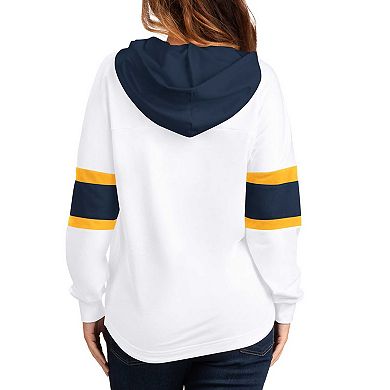 Women's G-III 4Her by Carl Banks White/Navy Nashville Predators Goal Zone Long Sleeve Lace-Up Hoodie T-Shirt