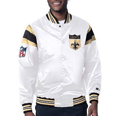 Men's Starter White/Black New Orleans Saints Vintage Satin Full-Snap Varsity Jacket