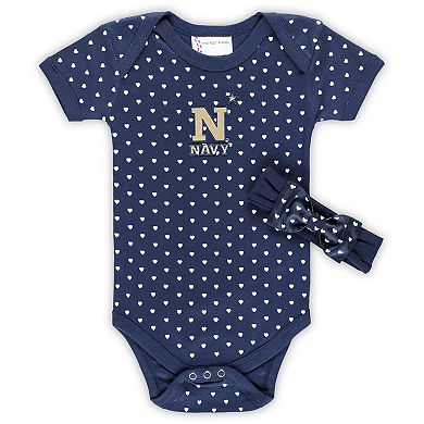 Girls Newborn & Infant Navy Navy Midshipmen Hearts Bodysuit & Headband Set