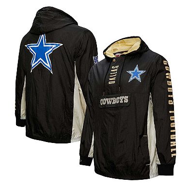 Men's Mitchell & Ness Black Dallas Cowboys Team OG 2.0 Anorak Vintage Hoodie Quarter-Zip Jacket