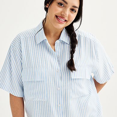 Juniors' Plus Size Dizzy Lizzy Button Front Camp Shirt