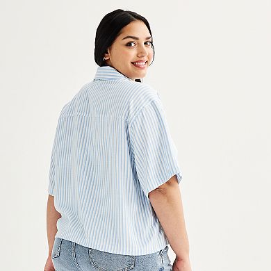 Juniors' Plus Size Dizzy Lizzy Button Front Camp Shirt