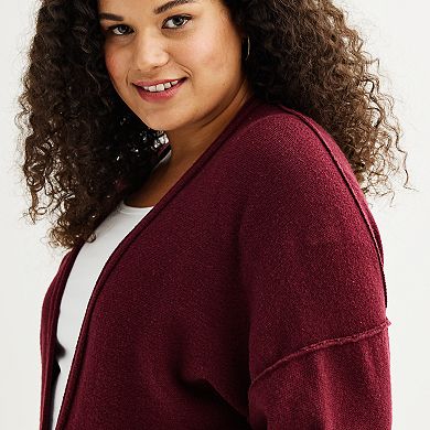 Juniors' Plus Size SO Long Sleeve Loose V-Neck Cardigan Sweater