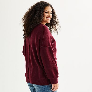 Juniors' Plus Size SO Long Sleeve Loose V-Neck Cardigan Sweater