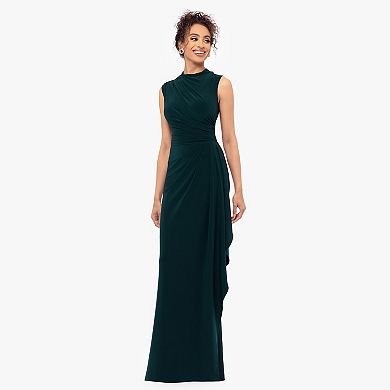 Women's BA Nites Jersey Rouched Sleeveless Evening Dress