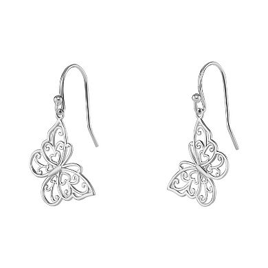 PRIMROSE Sterling Silver Filigree Butterfly Drop Earrings