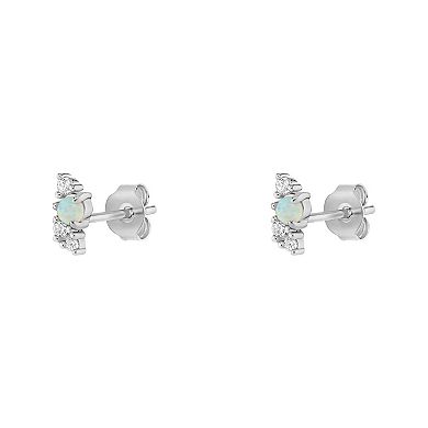 PRIMROSE Sterling Silver Cubic Zirconia & Opal Crawler Stud Earrings