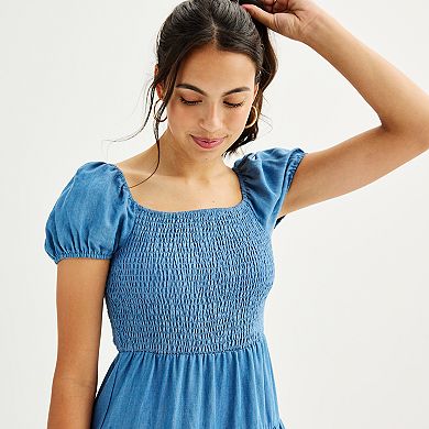 Juniors' Harper & Ivy Puff Sleeve Denim Mini Dress
