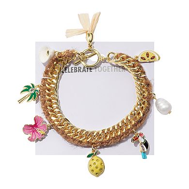 Celebrate Together Gold Tone Multi Lemon Palm Tree Charm Bracelet