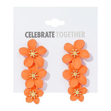 Celebrate Together Gold Tone Orange Triple Flower Clip Earrings