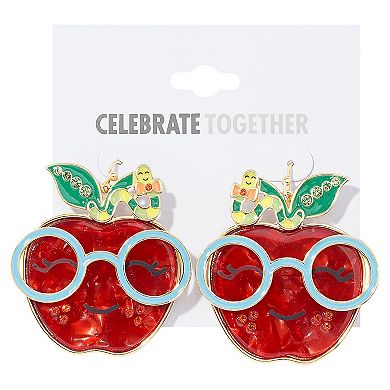 Celebrate Together Gold Tone Metal Red Smiling Apple Stud Earrings