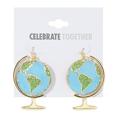 Celebrate Together Gold Tone Metal Blue World Globe Drop Earrings
