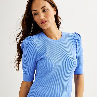 Women's Nine West Sweater Rib Puff Sleeve Top