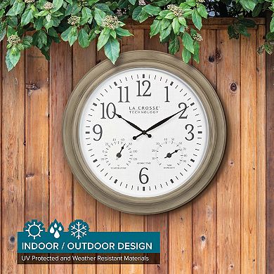 La Crosse Technology 18-in. Indoor/Outdoor Taupe Atomic Analog Clock with Temp and Humidity