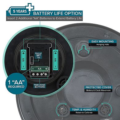 La Crosse Technology 18-in. Indoor/Outdoor Taupe Atomic Analog Clock with Temp and Humidity