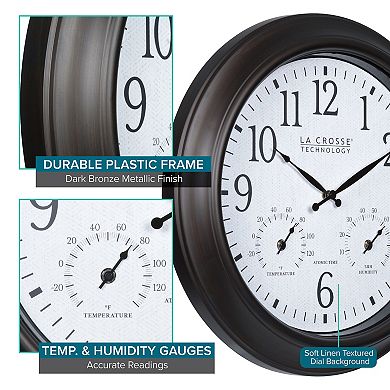 La Crosse Technology 18-in. Indoor/Outdoor Brown Atomic Analog Clock with Temperature and Humidity