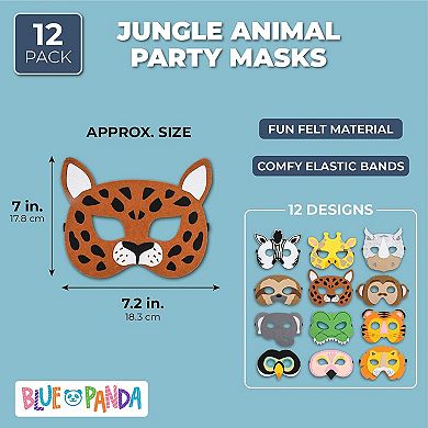 12 Pack Felt Animal Masks For Kids, Jungle Safari Party Favors (7x7.2 In)