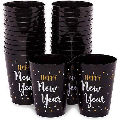 Happy New Year Party Cups, Reusable Plastic Party Supplies ,black, 16 Oz, 24x