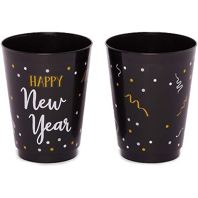 Happy New Year Party Cups, Reusable Plastic Party Supplies ,black, 16 Oz, 24x