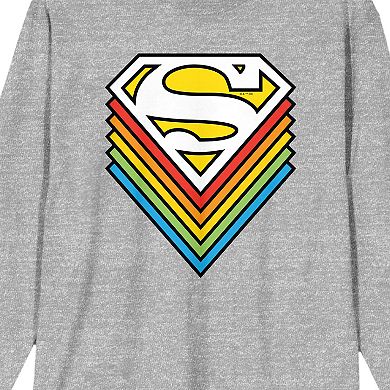 Juniors' Superman Rainbow Logo Stack Long Sleeve Graphic Tee