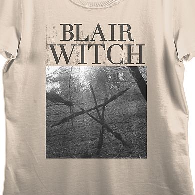 Juniors' Blair Witch Stick Figure Monotone Photo Art Graphic Tee